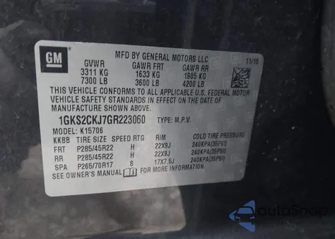 2016 GMC Yukon Denali z USA, uszkodzony, nr VIN 1GKS2CKJ7GR223060